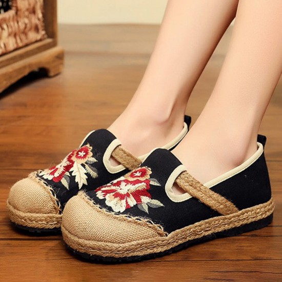 Women Old Peking Flowers Embroidery Casual Espadrille Loafers