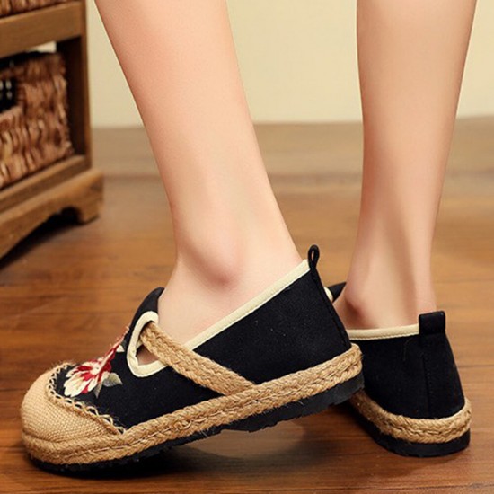 Women Old Peking Flowers Embroidery Casual Espadrille Loafers