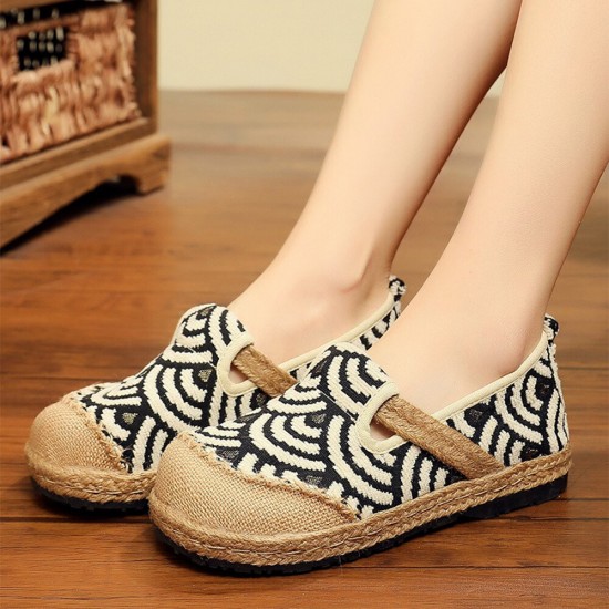 Women Linen Comfy Wearable Round Toe Casual Espadrille Flat Loafers