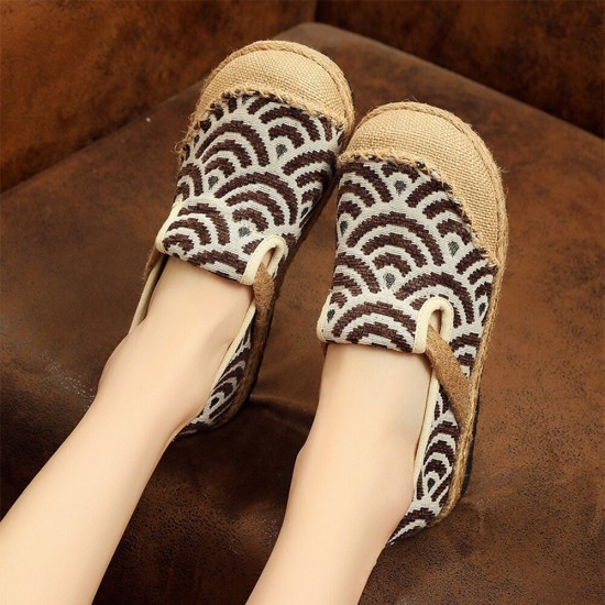 Women Linen Comfy Wearable Round Toe Casual Espadrille Flat Loafers