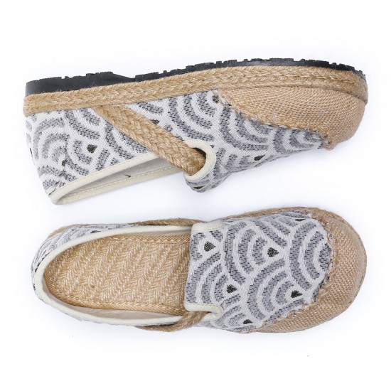 Women Linen Comfy Wearable Round Toe Casual Espadrille Flat Loafers