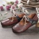 Retro Hollow Floral Soft Sole Knot Round Toe Ankle Strap Flat Shoes