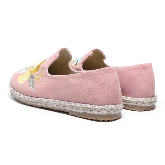 Women Handmade Embroidery Straw Comfy Lightweight Casual Flat Loafers