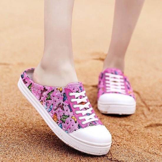 Women Lightweight Butterfly Pattern Beach Closed Toe Backless Soft Flats