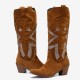 Plus Size Women Suede Rhinestone Chunky Heel Knee Cowboy Boots