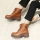 Women Casual Solid Color Buckle Lace Up Platform Short Combat Boots