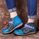 Folkways Pattern Genuine Leather Splicing Comfy Flat Ankle Boots