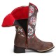 Women Retro Flower Printing Pointed Toe Zipper Mid-calf Cowboy Boots