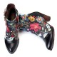 Women's Floral Causal Black Warm Lined Stacked Heel Ankle Boots