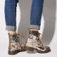 Retro Genuine Leather Newspaper Pattern Flat Ankle Boots