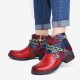 Printed Outdoor Woven Rope Splicing Side-zip Round Toe Block Heel Ankle Boots