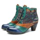 Bohemian Splicing Pattern Block Zipper Ankle Leather Boots Shoe