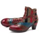 Bohemian Splicing Pattern Block Zipper Ankle Leather Boots Shoe