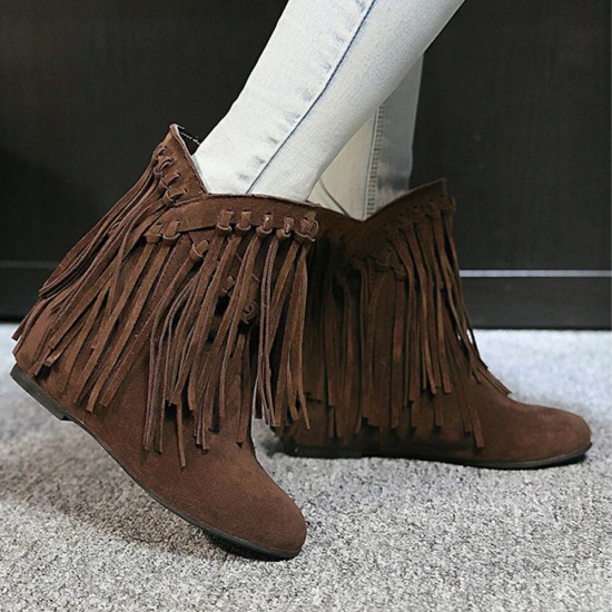 Plus Size Women Casual Suede Tassel Increased Heel Short Boots