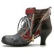 Embossed Splicing Tribal Pattern Buckle Deco Lace-up Zipper Warm Lined Ankle Boots