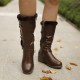 Women Plush Lining Buckle Decor Mid Calf Motorcycle Boots