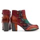 Splicing Pattern Button Zipper Ankle Leather Boots