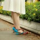 Genuine Leather Comfy Hook & Loop Retro Ethnic Low Heel Floral T-Strap Shoes