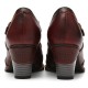 Genuine Leather Hook & Loop Comfy Retro Brown T-strap Heels