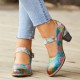 Genuine Leather Hook & Loop Leaf Painted Comfy Mary Jane Heels