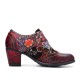 Women Retro Floral Printing Leather Soft Round Toe Sculpted Chunky Heels