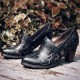 Retro Genuine Leather Vine Pattern Solid Color Elegant Hook Loop Pumps