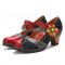 Genuine Leather Hook & Loop Comfy Retro Colorblock Floral Decor Mary Jane Heels