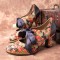 Women Elegant Graceful Little Flowers Printed Comfy Wearable Lace Up Stitching Chunky Heel Pumps