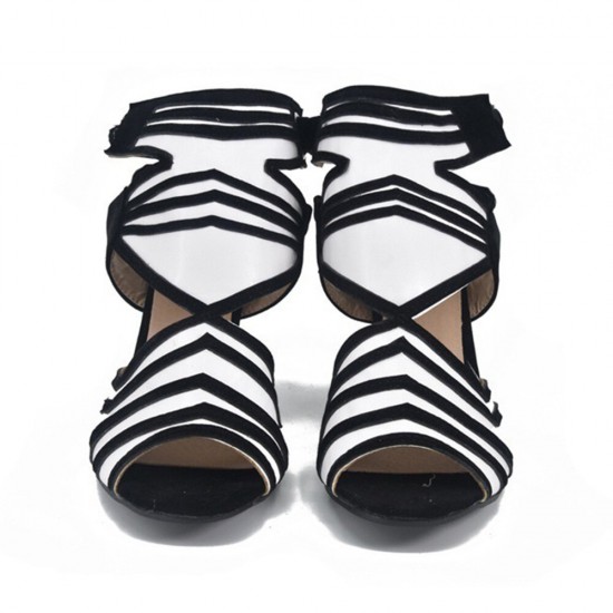 Plus Size Women Fashion Striped Hook & Loop Heeled Sandals