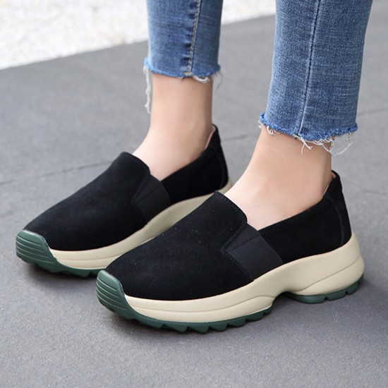 Women Large Size Casual Faux Suede Slip On Chunky Sneakers