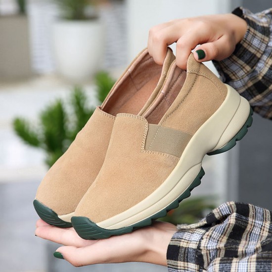 Women Large Size Casual Faux Suede Slip On Chunky Sneakers