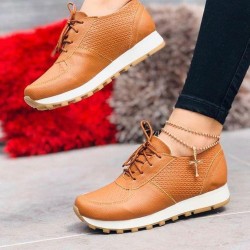 Large Size Women Lace-up Solid Color Casual Sneakers