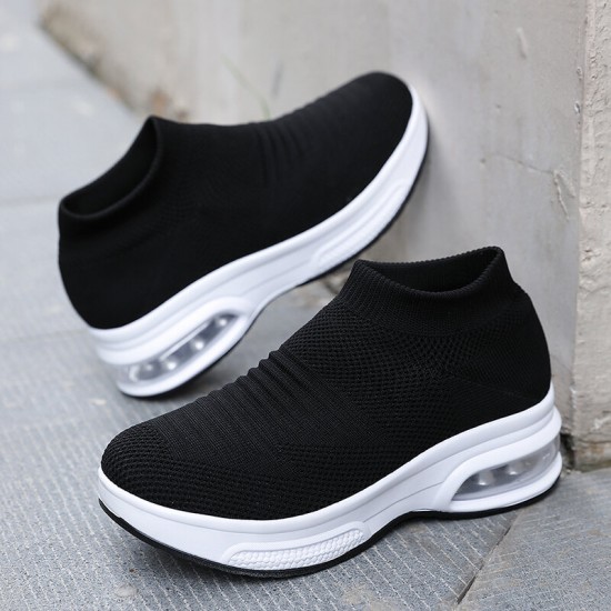 Women Casual Comfortable Striped Knitted Sports Running Shoes